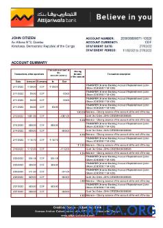 Blank Congo Credit du Congo bank statement excel example